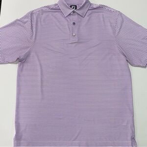 FootJoy Performance Polo Short Sleeve Large Purple White Striped Golf Shirt